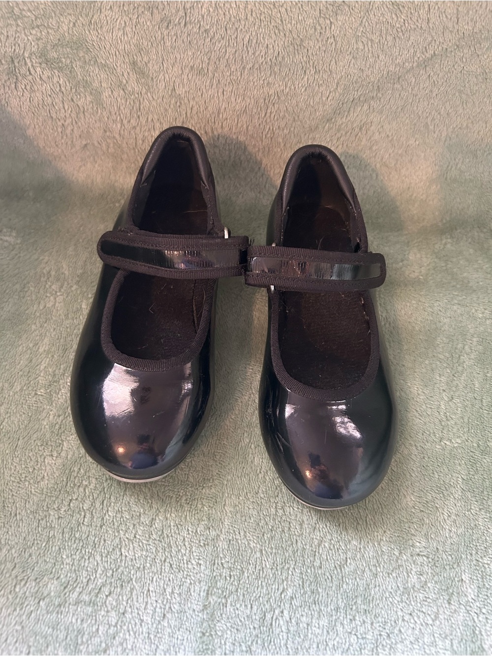 Childrens Kids Girls 10.5 C Black Shiny Patent Leather Mary Jane Tap Dance Shoes